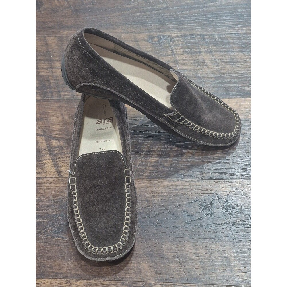 Ara Square Toe Suede Leather  Mokasson Slip On Shoe Womens 9.5 (7G) Brown - Picture 2 of 10